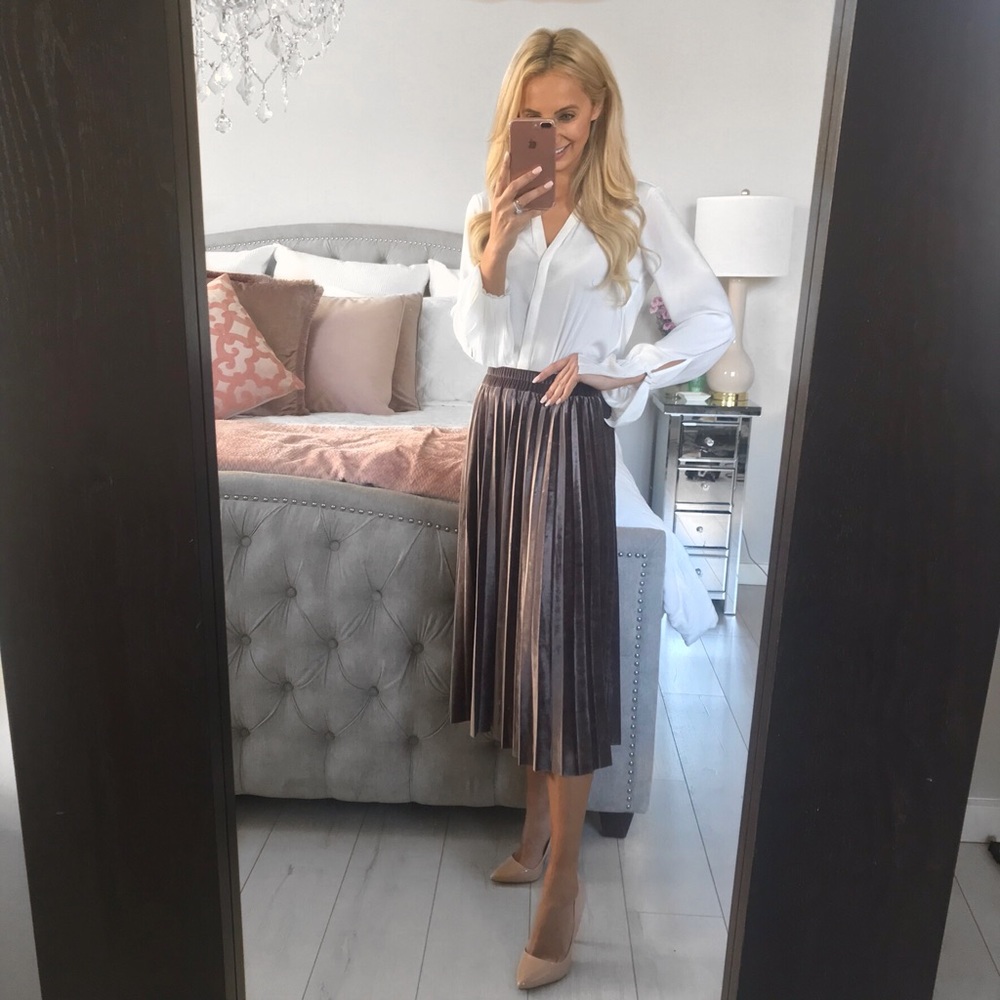 Purple Velvet Midi High Waist Skirt - Picture 8 of 8